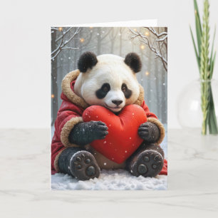 Panda Bear Hugger en röd hjärtklinga Helgkort