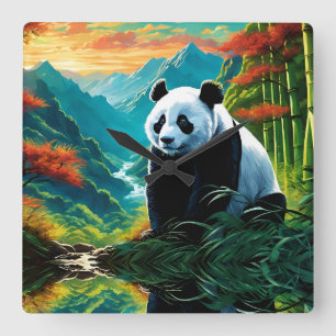 Panda Bear i molnen Fyrkantig Klocka