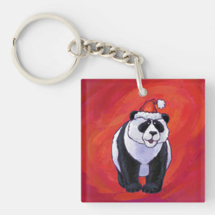 Panda Bear i Santa Hat On Red