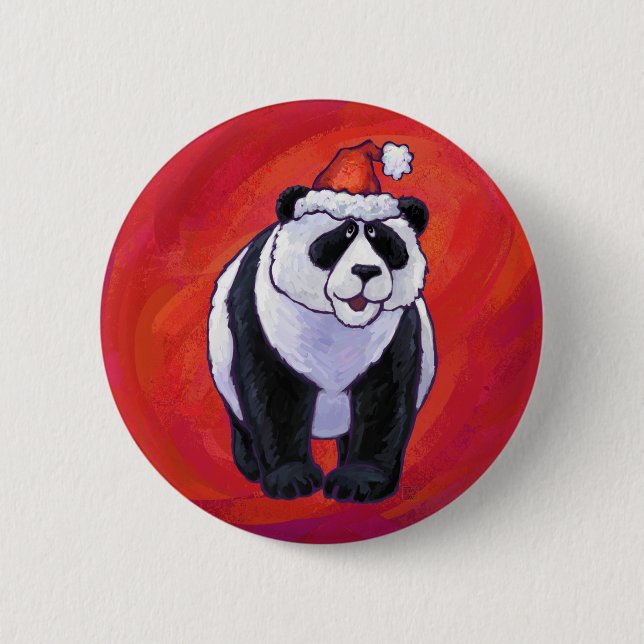 Panda Bear i Santa Hat On Red Knapp (Framsida)