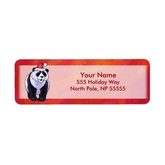 Panda Bear i Santa Hat On Red Returadress Etikett (Framsidan)