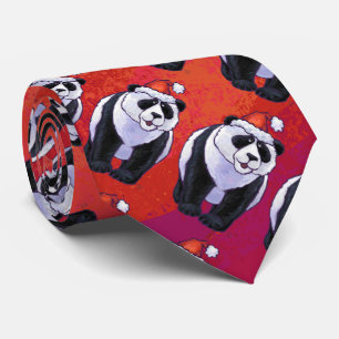 Panda Bear i Santa Hat On Red Slips