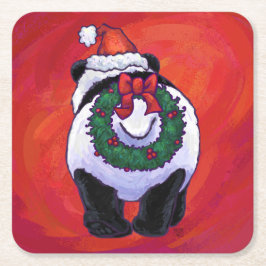 Panda Bear i Santa Hat On Red Underlägg Papper Kvadrat