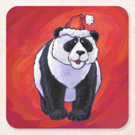 Panda Bear i Santa Hat On Red Underlägg Papper Kvadrat