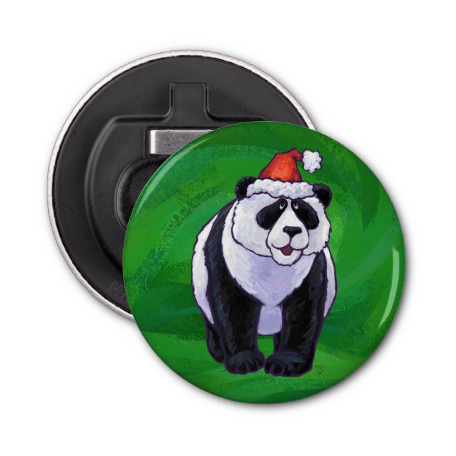 Panda Bear i Santa Hat på Grönt Flasköppnare (Framsidan)