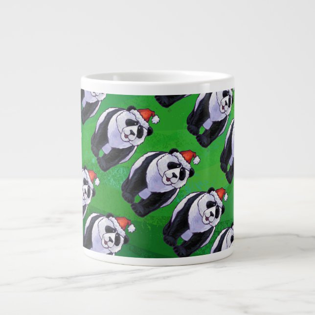 Panda Bear i Santa Hat på Grönt Jumbo Mugg (Framsidan)