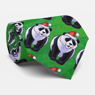 Panda Bear i Santa Hat på Grönt Slips
