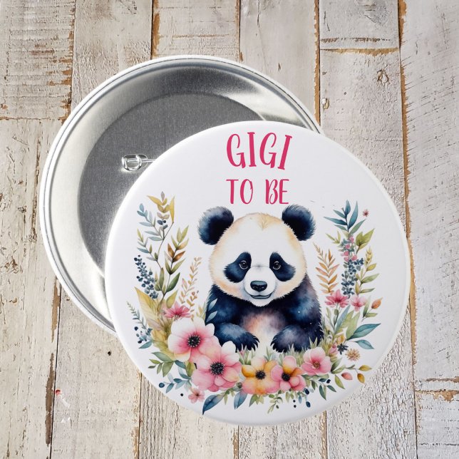 Panda Bear in Flowers Baby Shower Gigi ska vara Knapp (Skapare uppladdad)