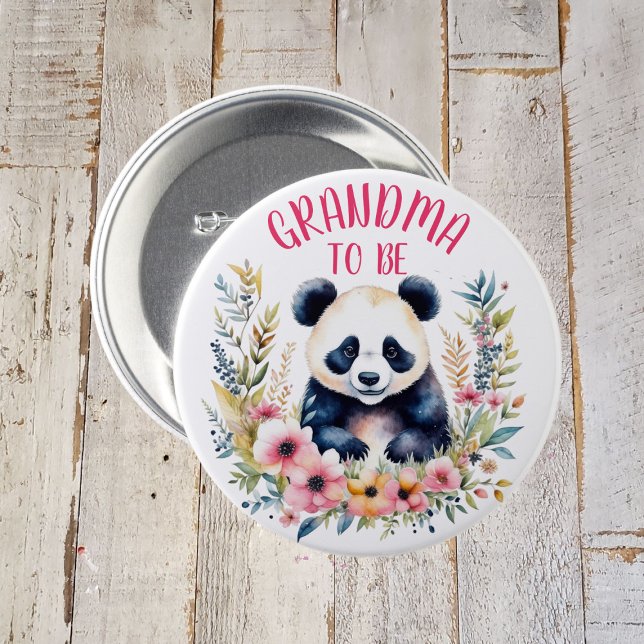 Panda Bear in Flowers Baby Shower Grandma. Knapp (Skapare uppladdad)