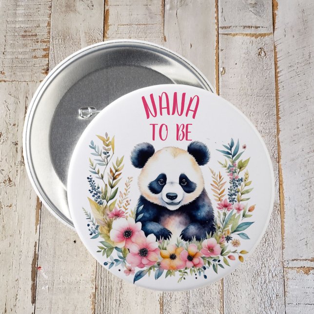 Panda Bear in Flowers Baby Shower Nana. Knapp (Skapare uppladdad)