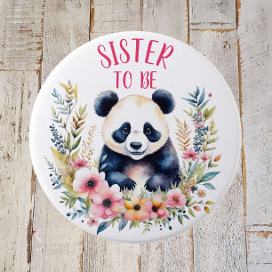 Panda Bear in Flowers Baby Shower Sister som ska v Knapp