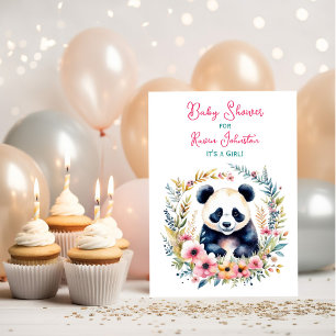 Panda Bear in Flowers Girl Baby Shower Inbjudningar
