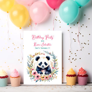 Panda Bear in Flowers Girl Birthday Inbjudningar