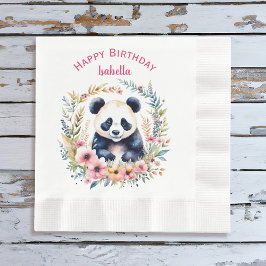 Panda Bear in Flowers Girl Birthday Personlig Pappersservett