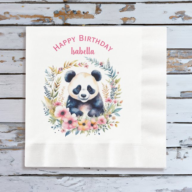 Panda Bear in Flowers Girl Birthday Personlig Pappersservett (Skapare uppladdad)