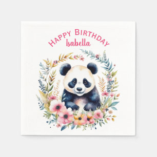 Panda Bear in Flowers Girl Birthday Personlig Pappersservett
