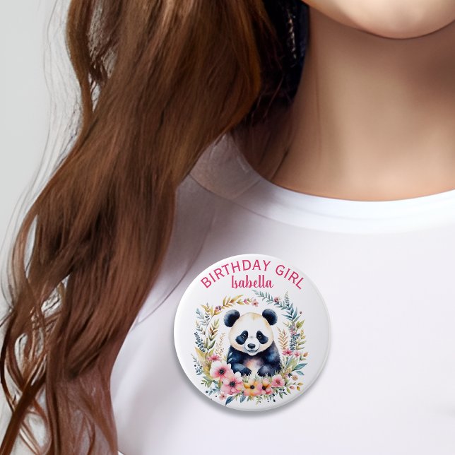Panda Bear in Flowers Girl's Birthday Girl Knapp (Skapare uppladdad)