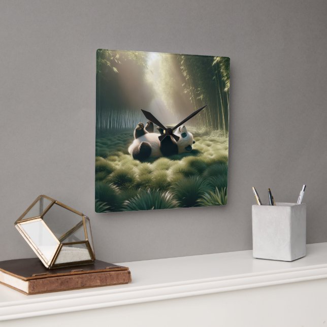 Panda Bear in Sunshine Fyrkantig Klocka (Kontor)