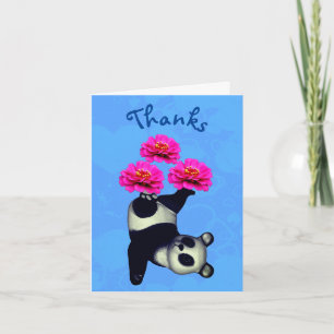 Panda Bear Juggling Flowers Tack för ditt kort