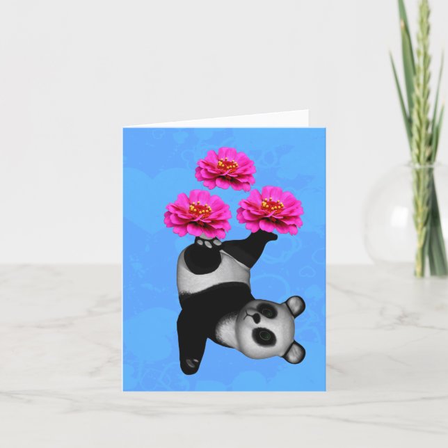 Panda Bear Juggling Pink Zinnias Note Kort (Framsida)