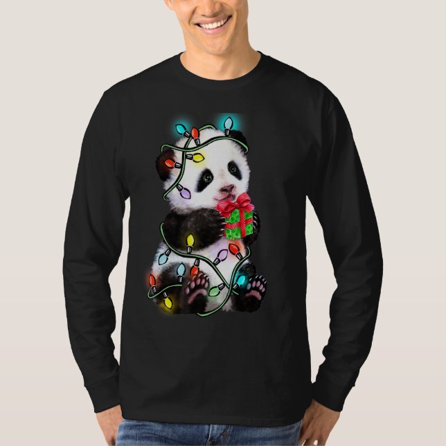 Panda Bear jul jul Pajama Funny Julafton Ljus Anim T Shirt (Framsida)