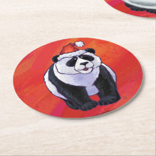 Panda Bear Jul på Red Underlägg Papper Rund