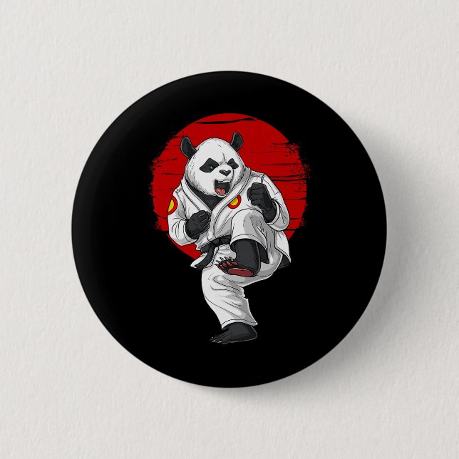 Panda Bear Karate Kickboxning Muay Thai Kampkonst Knapp (Framsida)