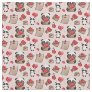 Panda Bear Kärlek Mönster Fabri, Cute Valentindage Tyg