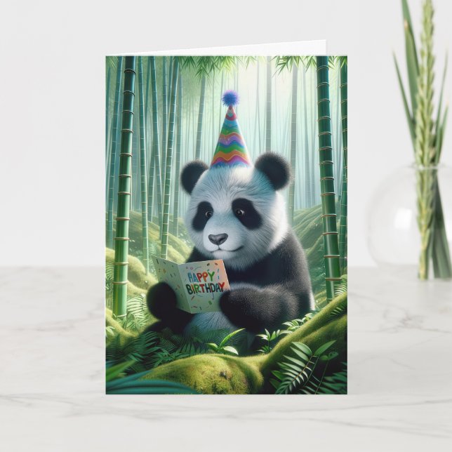 Panda Bear Läsa ett födelsedagskort Kort (Framsida)
