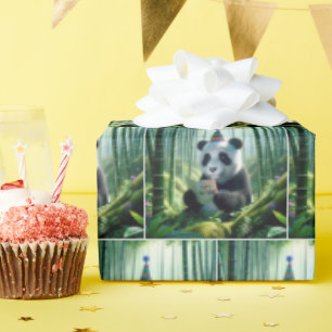 Panda Bear Läsa ett födelsedagskort Presentpapper