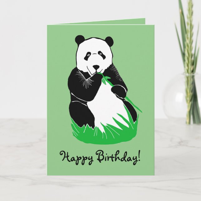 Panda Bear Ljust grönt Grattis på födelsedagen-kor Kort (Framsida)