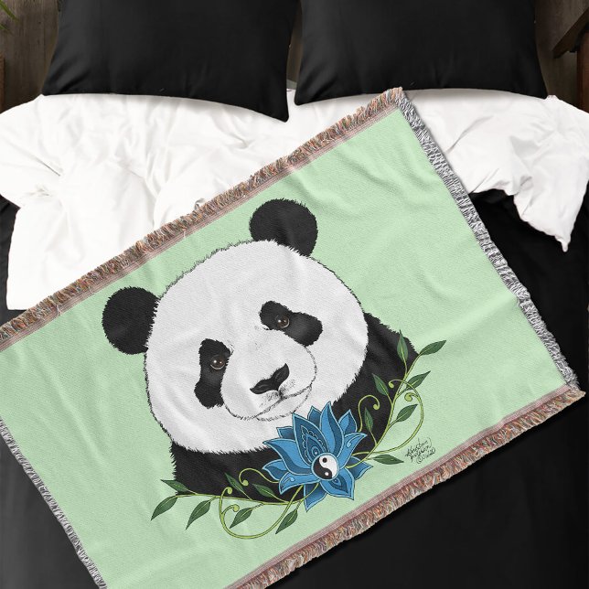 Panda Bear Lotus Flower Blue Filt (Skapare uppladdad)