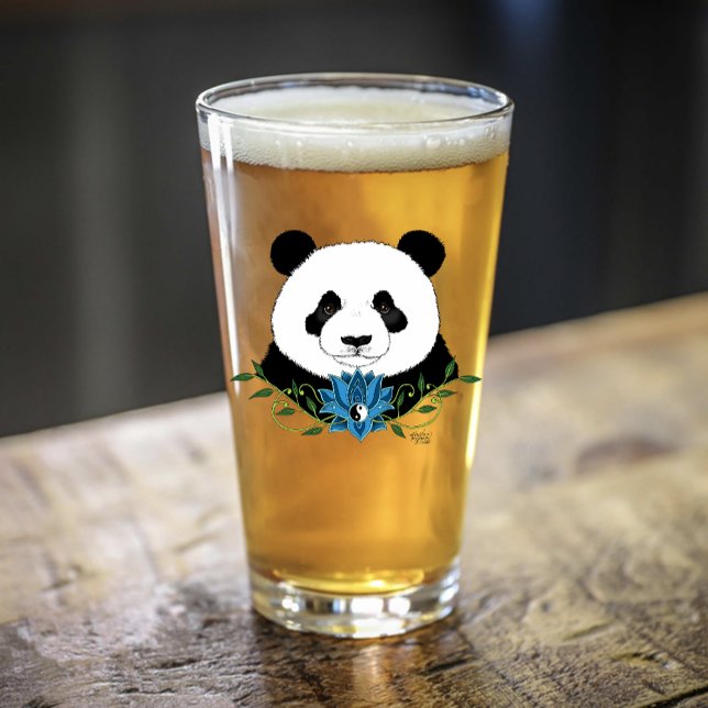 Panda Bear Lotus Flower Blue Glaskopp (Skapare uppladdad)