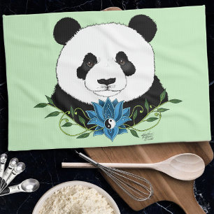 Panda Bear Lotus Flower Blue Kökshandduk