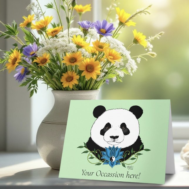 Panda Bear Lotus Flower Blue Kort (Skapare uppladdad)
