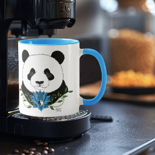 Panda Bear Lotus Flower Blue Mugg