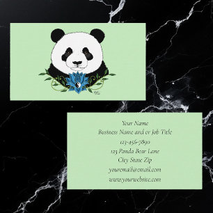 Panda Bear Lotus Flower Blue Visitkort