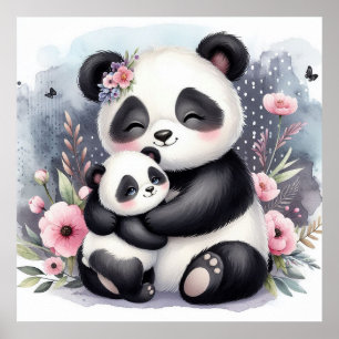 Panda Bear mamma och Baby Poster