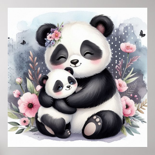 Panda Bear mamma och Baby Poster (Framsidan)