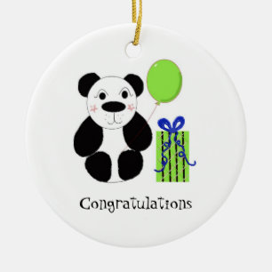 Panda Bear med Balloon-Grattisar Julgransprydnad Keramik