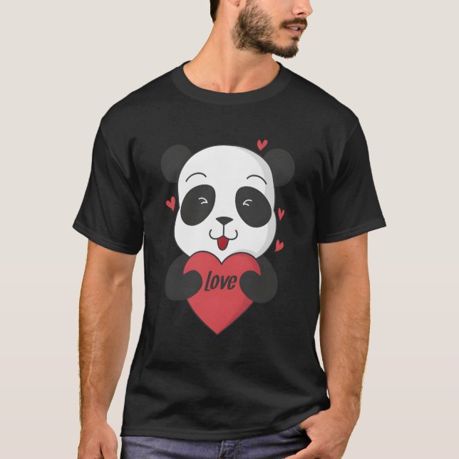 Panda Bear med Big he Kärlek T Shirt (Framsida)