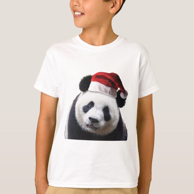 Panda Bear med jultomten Hat T Shirt (Framsida)