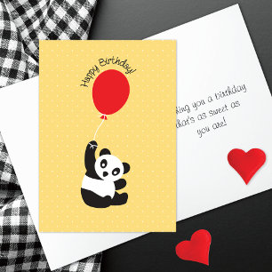 Panda Bear med Red Balloon Birthday Kort