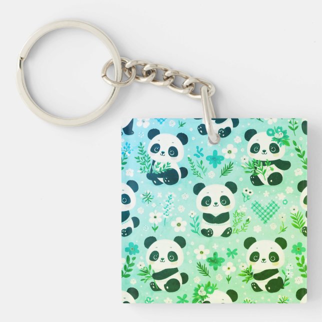 Panda Bear Mönster Grönt Skriv ut (Framsidan)