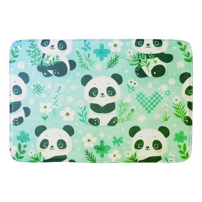 Panda Bear Mönster Grönt Skriv ut Badrumsmatta (Framsidan)