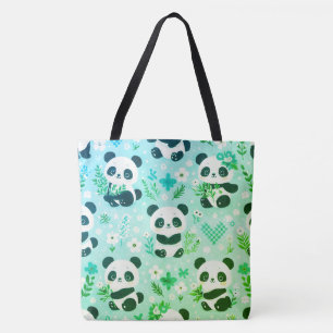 Panda Bear Mönster Grönt Skriv ut Tygkasse