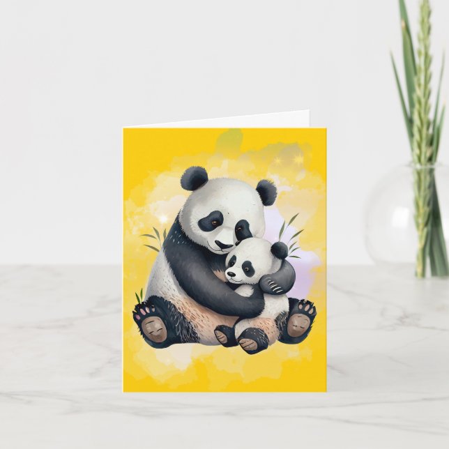 Panda Bear Mor och Baby Mors dag Card Tack Kort (Framsida)
