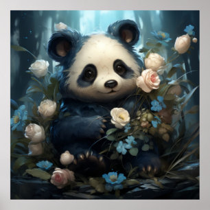 Panda Bear och Flowers Poster
