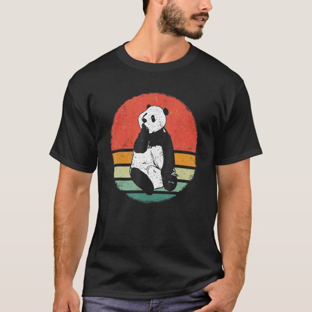 Panda Bear Pandas Animal Retro Sunset T Shirt (Framsida)