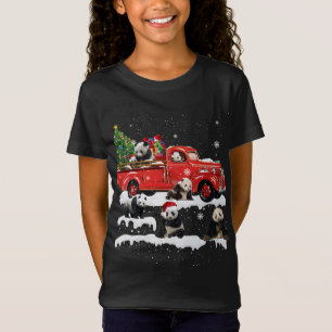 Panda Bear Riding Red Lastbil God jul X-mas T Shirt
